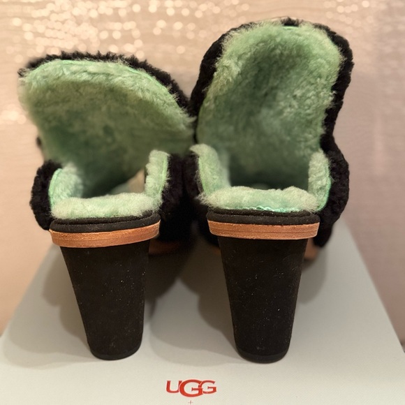 UGG x Eckhaus Latta Special Collection Black and Mint Green Shearling Fur Mules - Picture 5 of 13